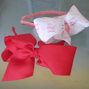 Set of 2 Big Bow Hair Headbands Red and Peach